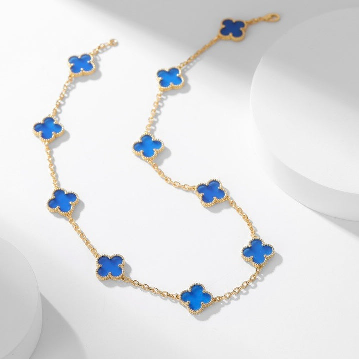 ??Loco?¡¥CLOVER 10 MOTIFS BLUE AGATE NECKLACE