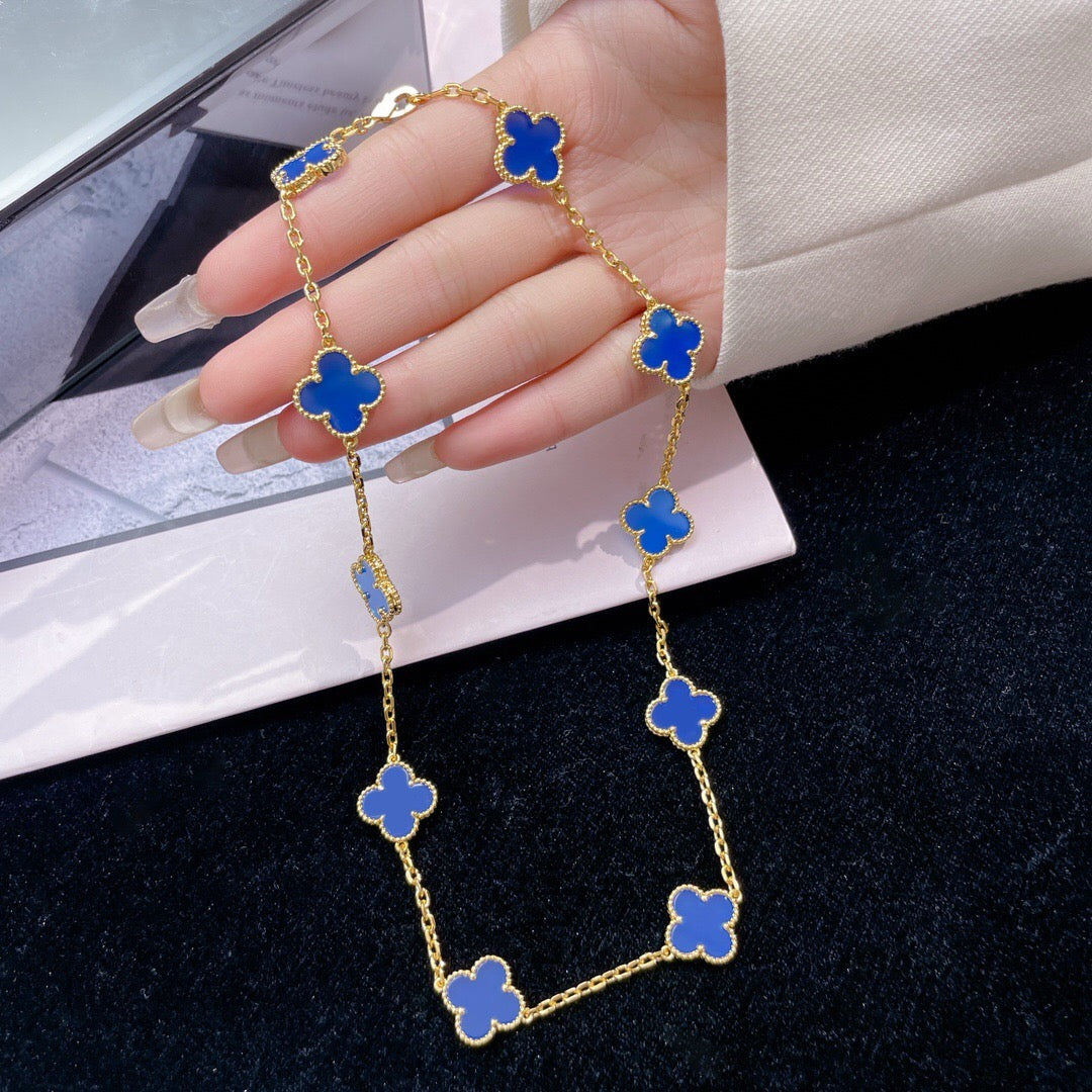 ??Loco?¡¥CLOVER 10 MOTIFS BLUE AGATE NECKLACE