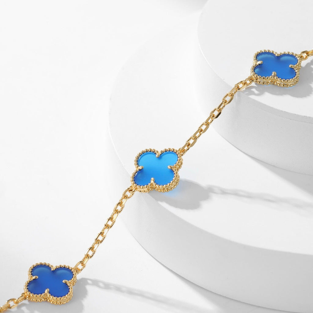 ??Loco?¡¥CLOVER 10 MOTIFS BLUE AGATE NECKLACE