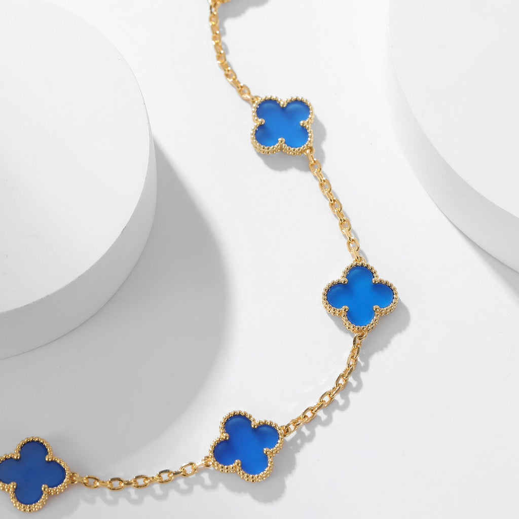 ??Loco?¡¥CLOVER 10 MOTIFS BLUE AGATE NECKLACE