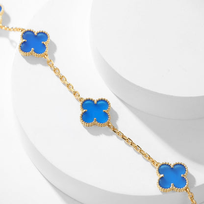 [moco jewelrys]CLOVER 10 MOTIFS BLUE AGATE NECKLACE