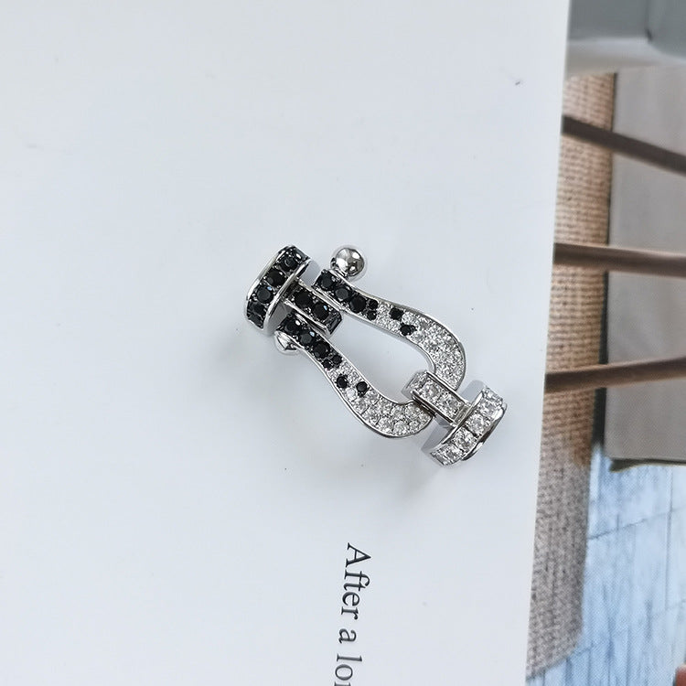 ??Loco?¡¥FORCE LARGE HORSESHOE BLACK WHITE DIAMOND BRACELET ROSE GOLD