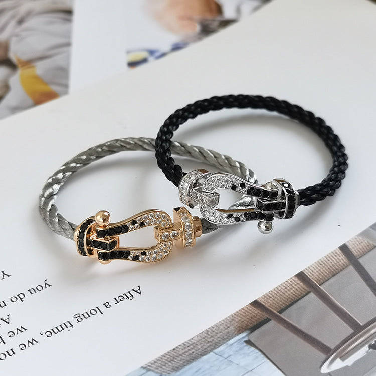 ??Loco?¡¥FORCE LARGE HORSESHOE BLACK WHITE DIAMOND BRACELET ROSE GOLD