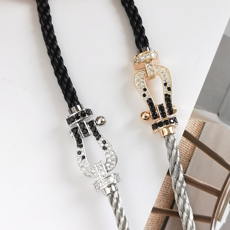 ??Loco?¡¥FORCE LARGE HORSESHOE BLACK WHITE DIAMOND BRACELET ROSE GOLD