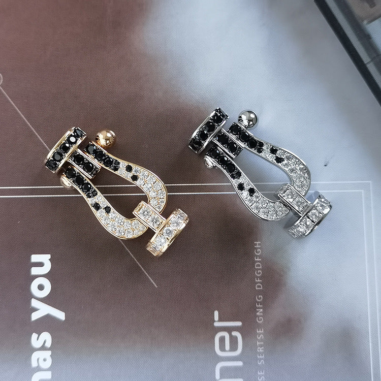 ??Loco?¡¥FORCE LARGE HORSESHOE BLACK WHITE DIAMOND BRACELET SILVER