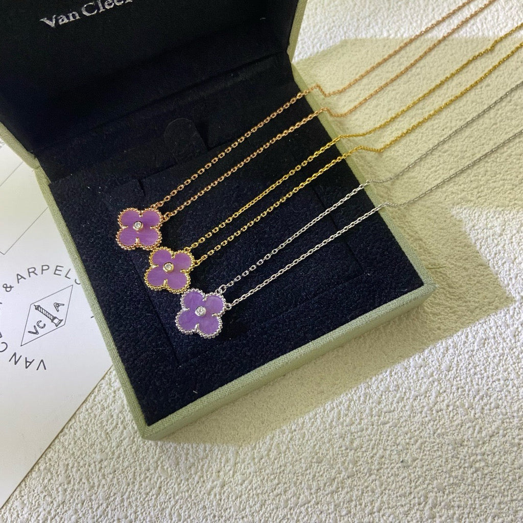 ??Loco?¡¥CLOVER 15MM DIAMOND  PURPLE VIOLET NECKLACE