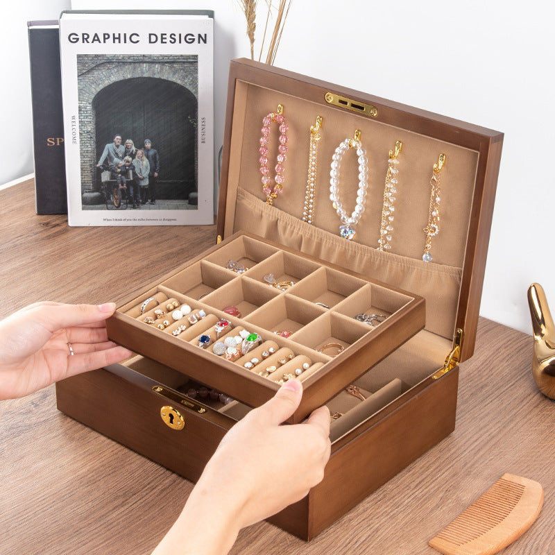 Schmuckkästchen/Aufbewahrungsbox aus Massivholz im Retro-Stil mit Schloss