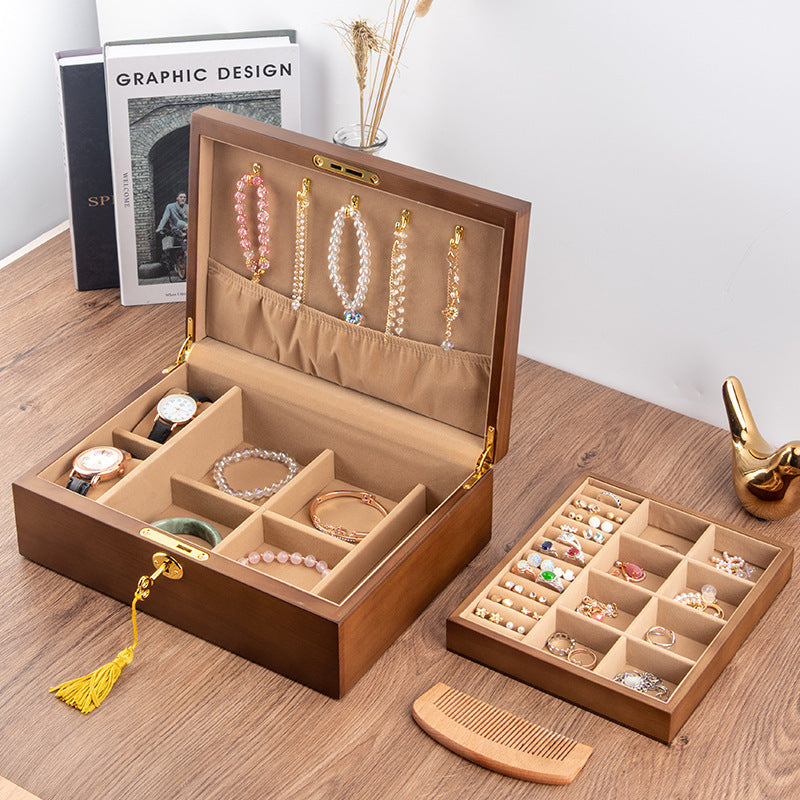 Schmuckkästchen/Aufbewahrungsbox aus Massivholz im Retro-Stil mit Schloss