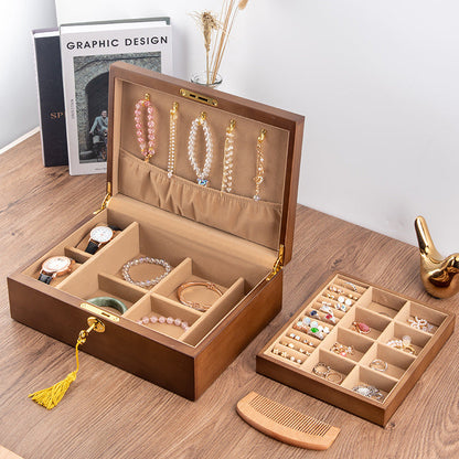 Schmuckkästchen/Aufbewahrungsbox aus Massivholz im Retro-Stil mit Schloss
