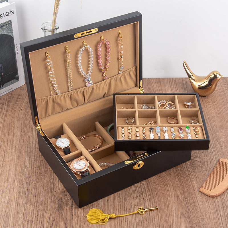 Schmuckkästchen/Aufbewahrungsbox aus Massivholz im Retro-Stil mit Schloss