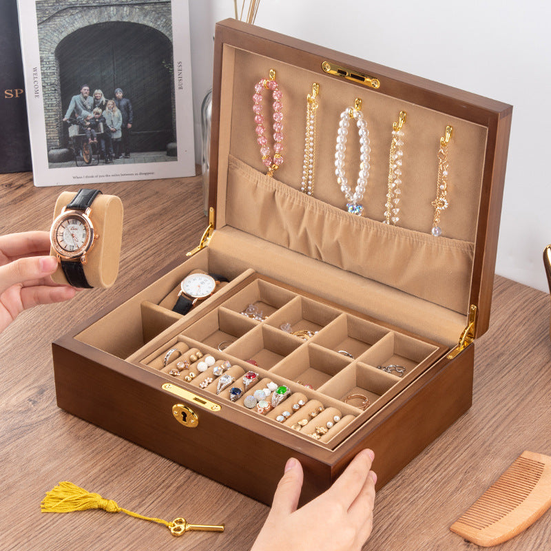 Schmuckkästchen/Aufbewahrungsbox aus Massivholz im Retro-Stil mit Schloss