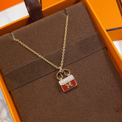 [moco jewelrys]CONSTANCE RED PEDANT PINK GOLD NECKLACE