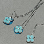 ??Loco?¡¥CLOVER 1 DIAMOND LIGHT BLUE SILVER NECKLACE