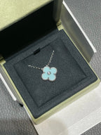 ??Loco?¡¥CLOVER 1 DIAMOND LIGHT BLUE SILVER NECKLACE