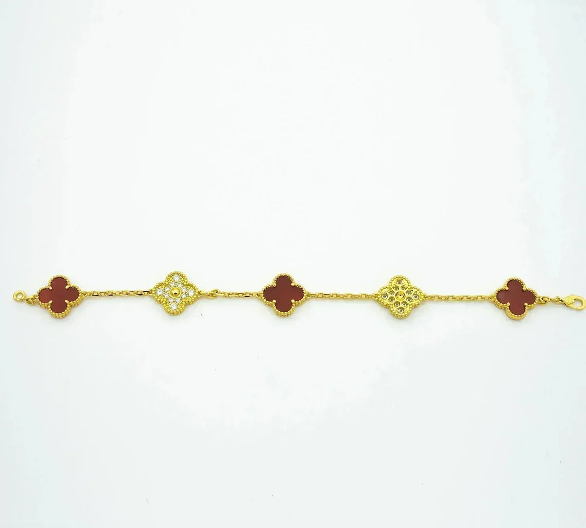 [Moco jewelrys] CLOVER 5 MOTIF RED CORNELIAN BRACELET COLLECTION
