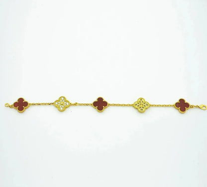[Moco jewelrys] CLOVER 5 MOTIF RED CORNELIAN BRACELET COLLECTION