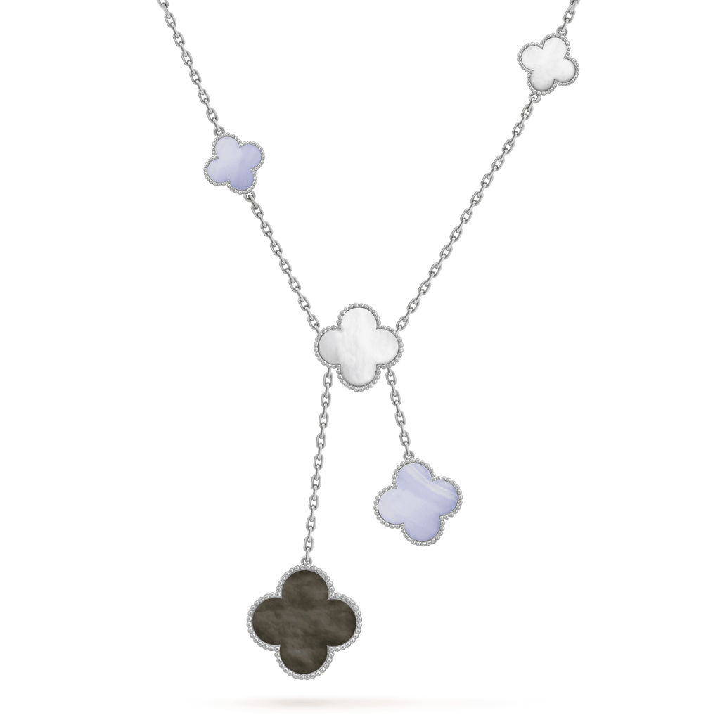 ??Loco?¡¥CLOVER MOP CHALCEDONY NECKLACE SILVER 6 MOTIF