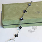 ??Loco?¡¥CLOVER 5 MOTIF VEINED ONYX BRACELET SILVER