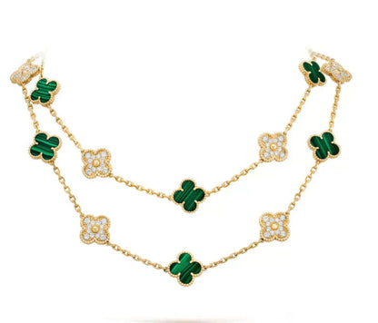 [moco jewelrys]CLOVER 20 MOTIFS MALACHITE DIAMOND NECKLACE