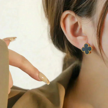 [moco jewelrys]CLOVER MEDIUM 1 MOTIFS  ONYX STUD EARRINGS