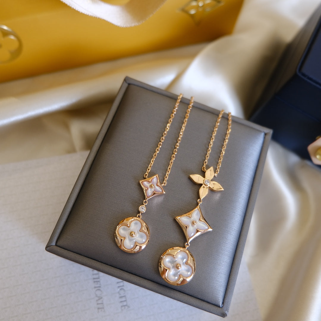 [moco jewelrys] COLOR BLOSSOM LARIAT-HALSKETTE, ROSA GOLD, WEISSES PERLMUTT UND DIAMANT