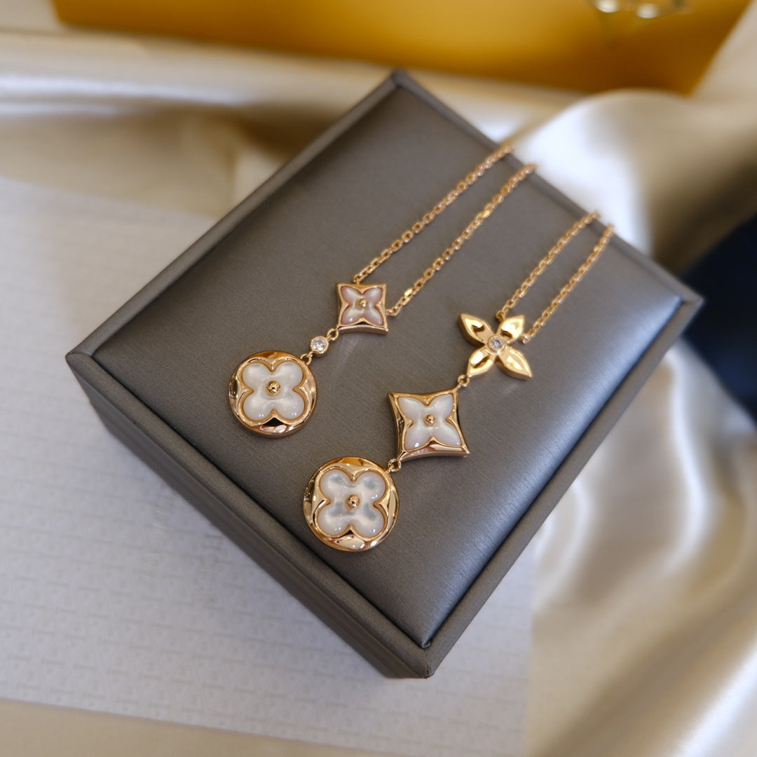 [moco jewelrys] COLOR BLOSSOM LARIAT-HALSKETTE, ROSA GOLD, WEISSES PERLMUTT UND DIAMANT