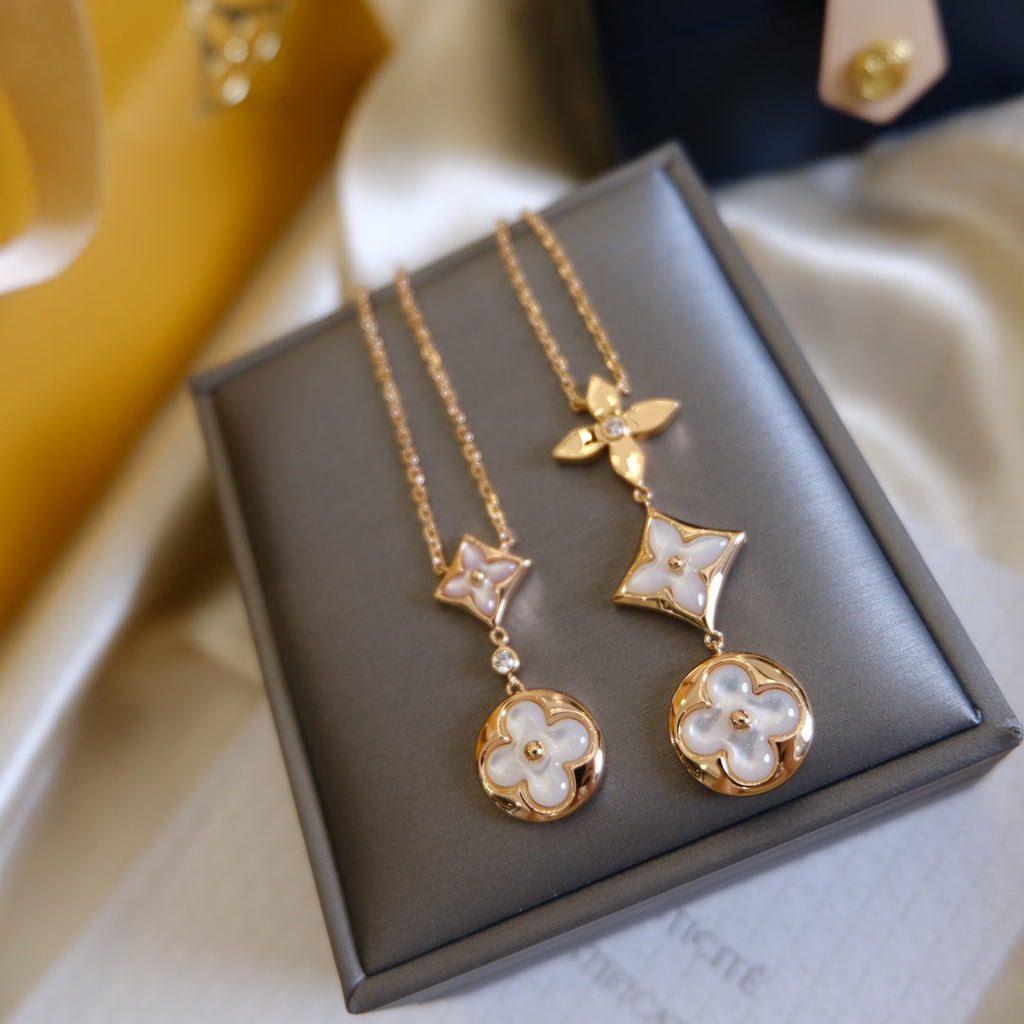 ??Loco?¡¥COLOR BLOSSOM LARIAT NECKLACE PINK GOLD WHITE MOTHER PEARL AND DIAMOND