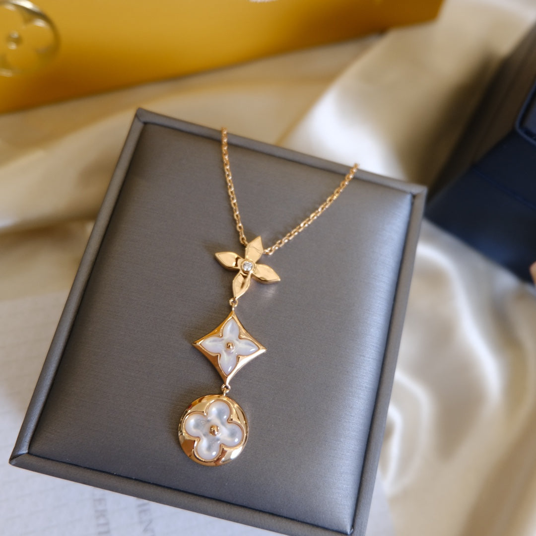 [moco jewelrys] COLOR BLOSSOM LARIAT-HALSKETTE, ROSA GOLD, WEISSES PERLMUTT UND DIAMANT