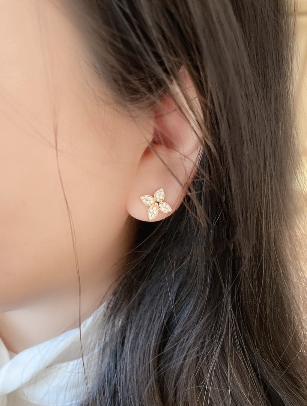 ??Loco?¡¥STAR BLOSSOM STUD EARRINGS PINK GOLD DIAMONDS
