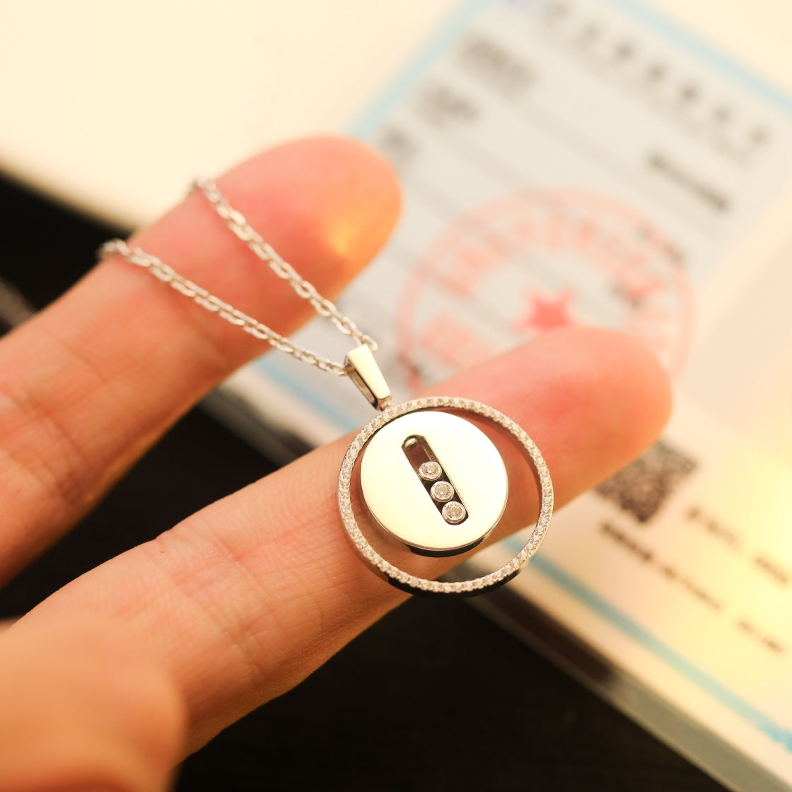 [moco jewelrys]LUCKY MOVE MM SILVER DIAMOND NECKLACE