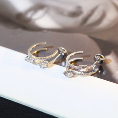 [moco jewelrys]CREOLES MY TWIN 2 RANGS SILVER DIAMOND EARRINGS