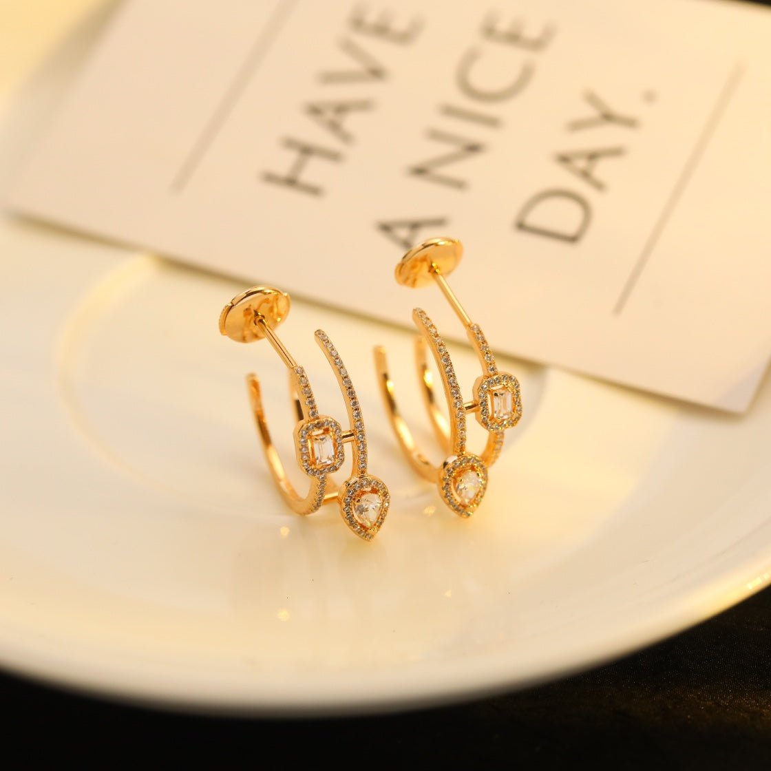 [moco jewelrys]CREOLES MY TWIN 2 RANGS SILVER DIAMOND EARRINGS