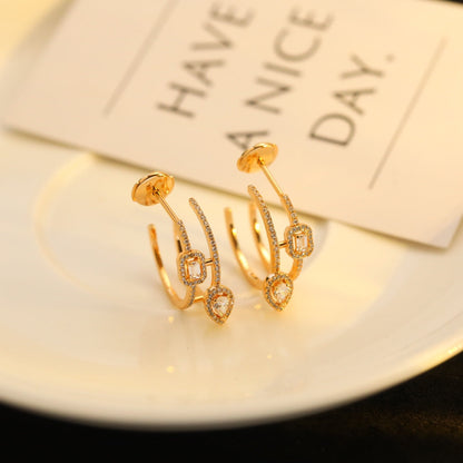 [moco jewelrys]CREOLES MY TWIN 2 RANGS SILVER DIAMOND EARRINGS