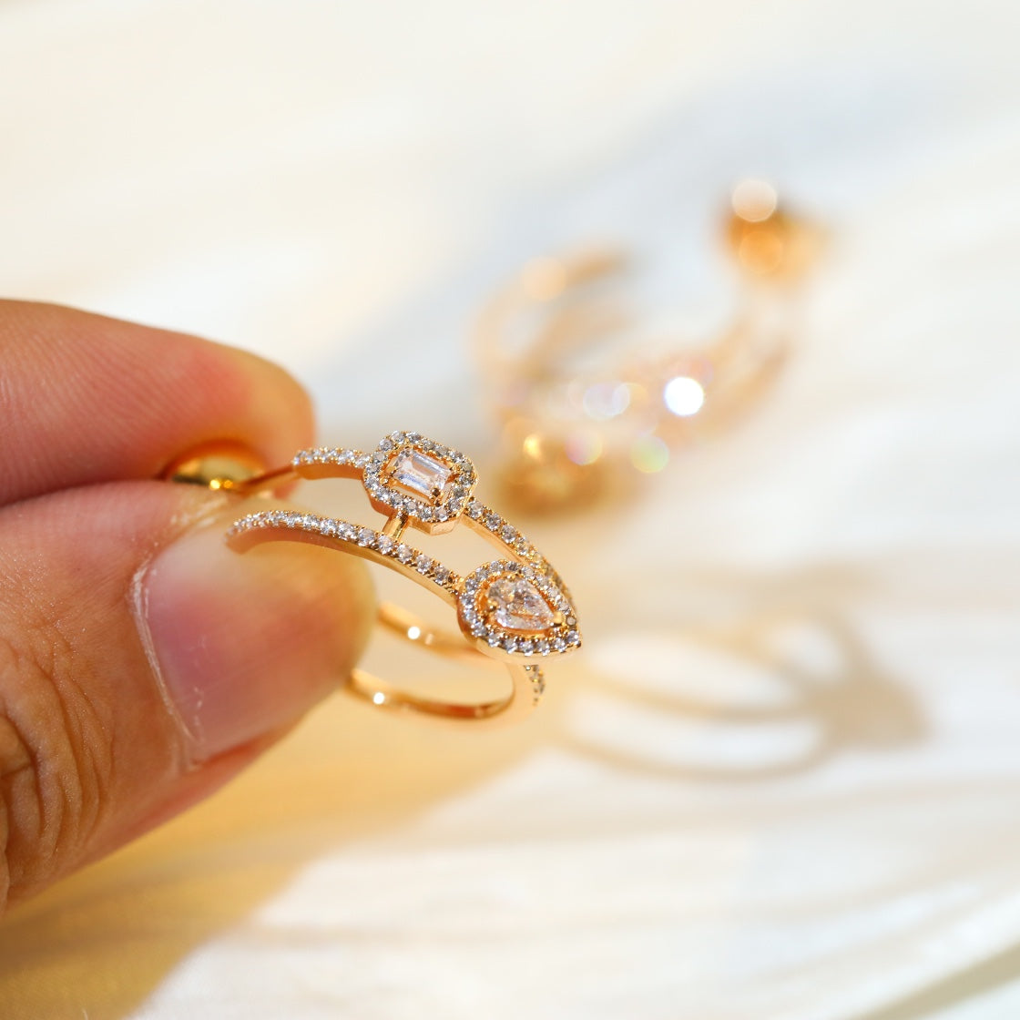 [moco jewelrys]CREOLES MY TWIN 2 RANGS SILVER DIAMOND EARRINGS