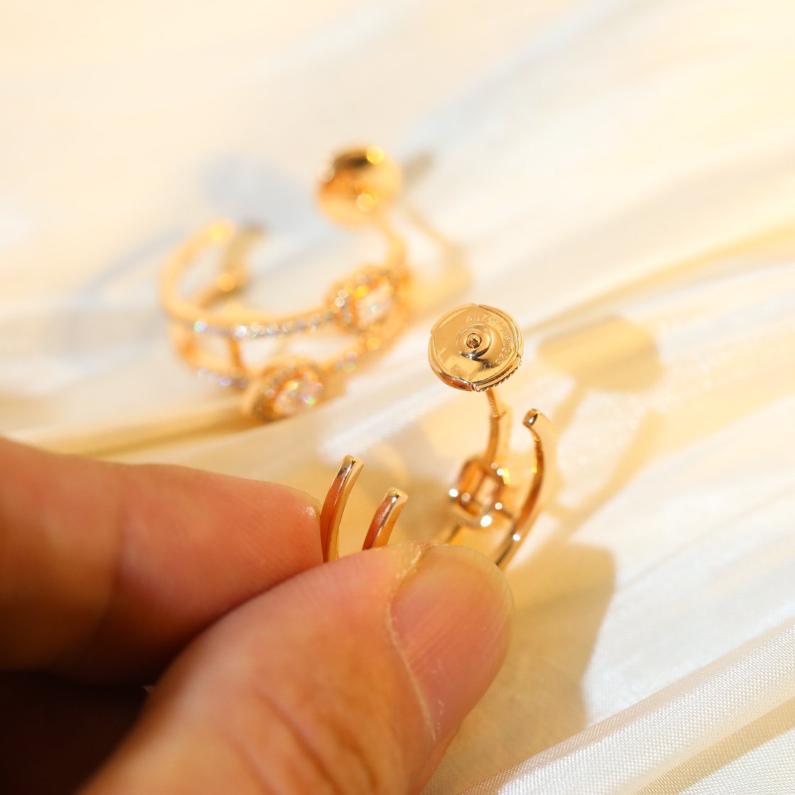 [moco jewelrys]CREOLES MY TWIN 2 RANGS SILVER DIAMOND EARRINGS