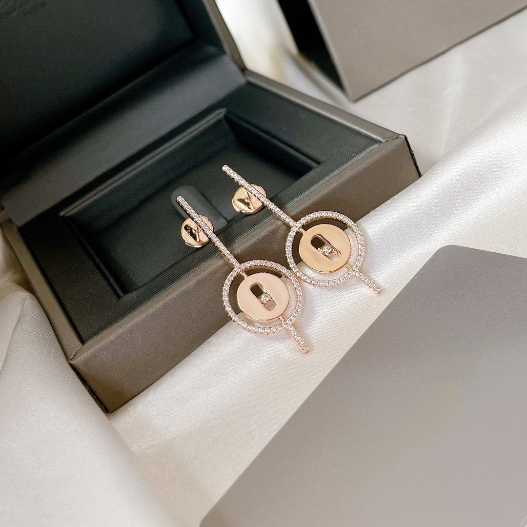 [moco jewelrys]LUCKY MOVE ARROW PINK GOLD DIAMOND EARRINGS