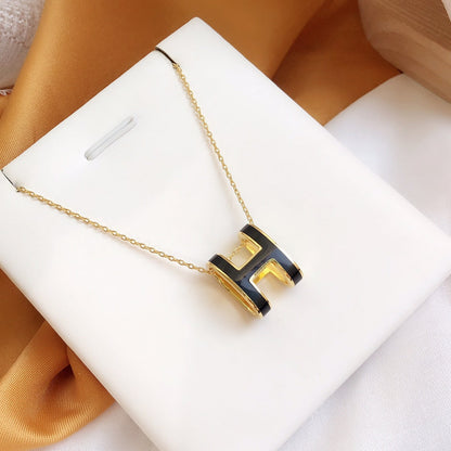 [moco jewelrys]HM CLIC BLACK ENAMEL GOLD NECKLACE