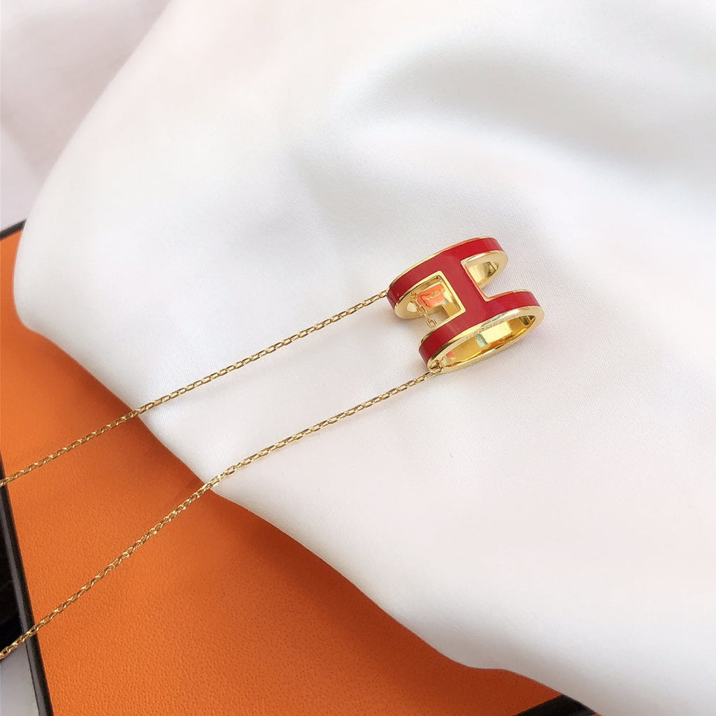 ??Loco?¡¥HM CLIC RED ENAMEL GOLD NECKLACE