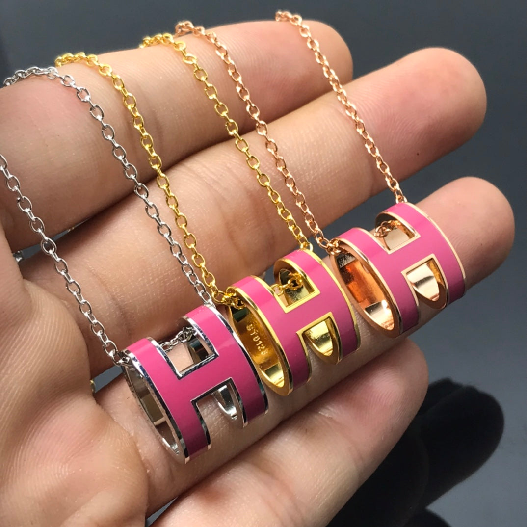 [moco jewelrys]H NECKLACE PINK