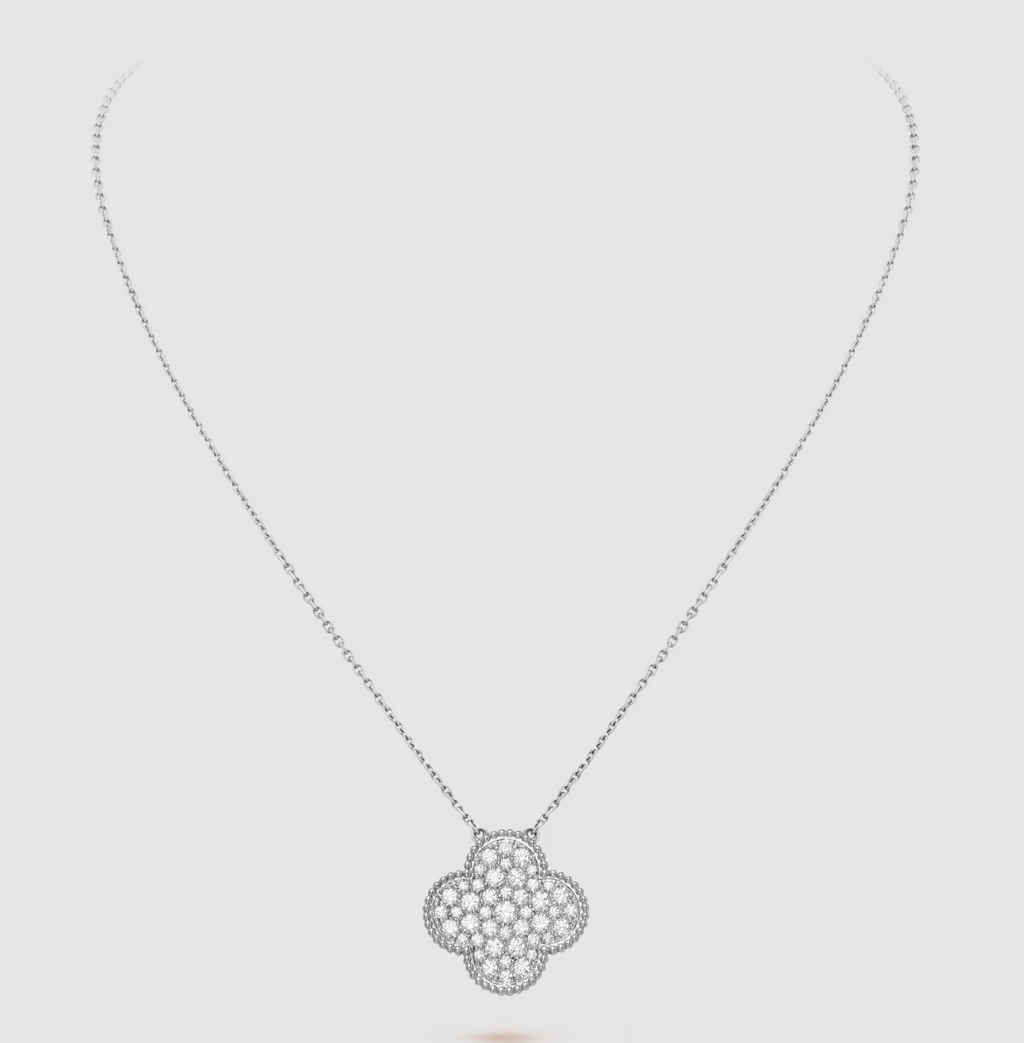 ??Loco?¡¥CLOVER 25MM LARGE PENDANT DIAMOND PAVED SILVER NECKLACE