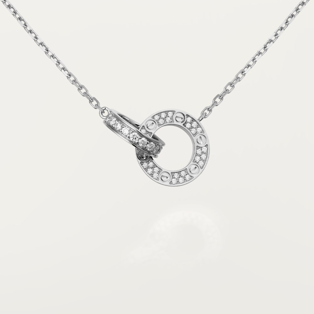 [moco jewelrys] LOVE 7,6 mm Halskette aus Roségold und Silber, komplett mit Diamanten besetzt
