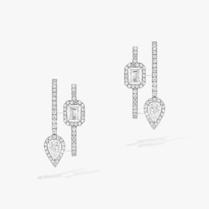 [moco jewelrys]CREOLES MY TWIN 2 RANGS SILVER DIAMOND EARRINGS