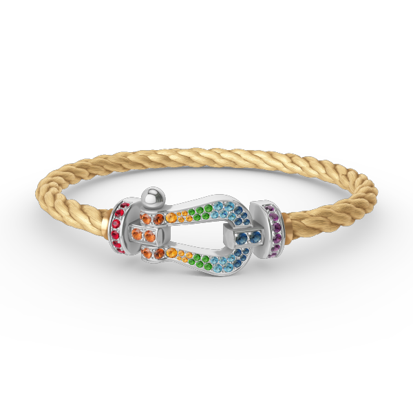 [moco jewelrys] Großes Hufeisen-Armband mit farbigen Diamanten, Silber