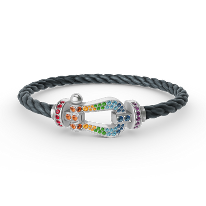 [moco jewelrys] Großes Hufeisen-Armband mit farbigen Diamanten, Silber