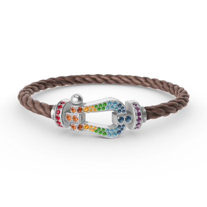 [moco jewelrys] Großes Hufeisen-Armband mit farbigen Diamanten, Silber