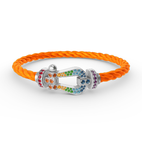 [moco jewelrys] Großes Hufeisen-Armband mit farbigen Diamanten, Silber