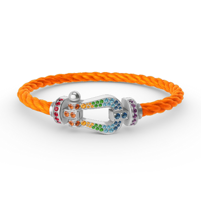 [moco jewelrys] Großes Hufeisen-Armband mit farbigen Diamanten, Silber