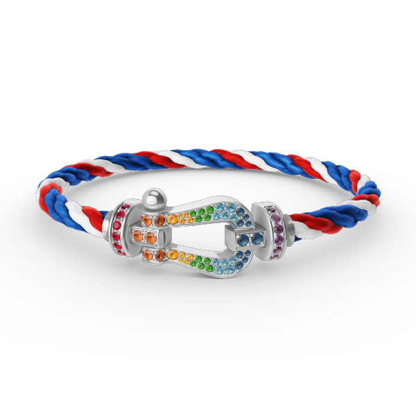[moco jewelrys] Großes Hufeisen-Armband mit farbigen Diamanten, Silber