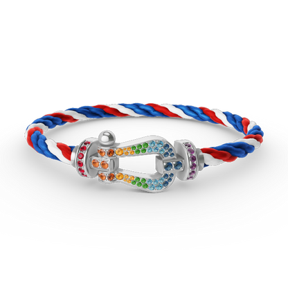 [moco jewelrys] Großes Hufeisen-Armband mit farbigen Diamanten, Silber