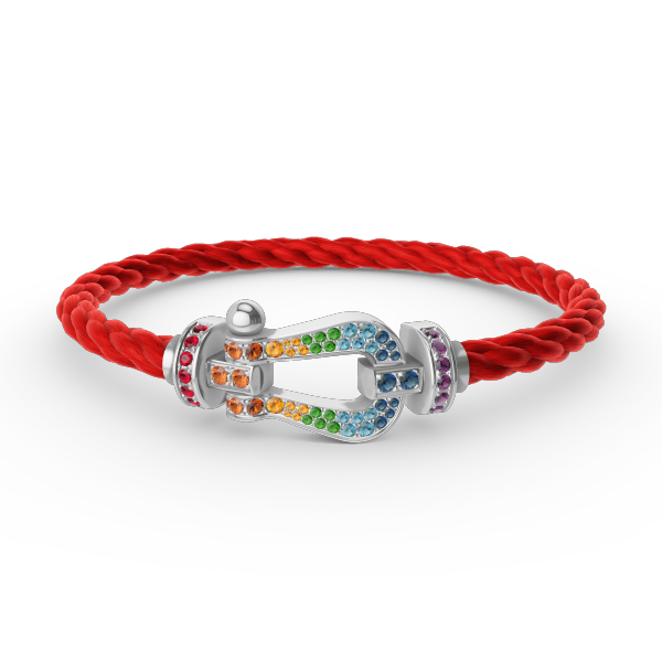 [moco jewelrys] Großes Hufeisen-Armband mit farbigen Diamanten, Silber
